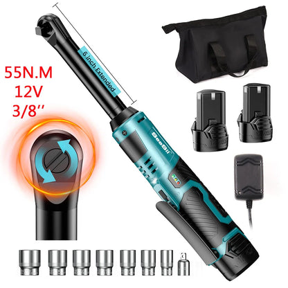Seesii 3/8" Cordless Ratchet Wrench 80Nm 400RPM Brushless Electric Wrench 8 Sock