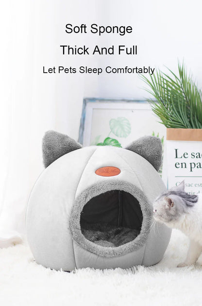 Cat Head Shape Cute And Comfortable Warm Cat House Safe Sleep Cave Non-Slip Semi-Closed Design Four Seasons Universal Cat Nest