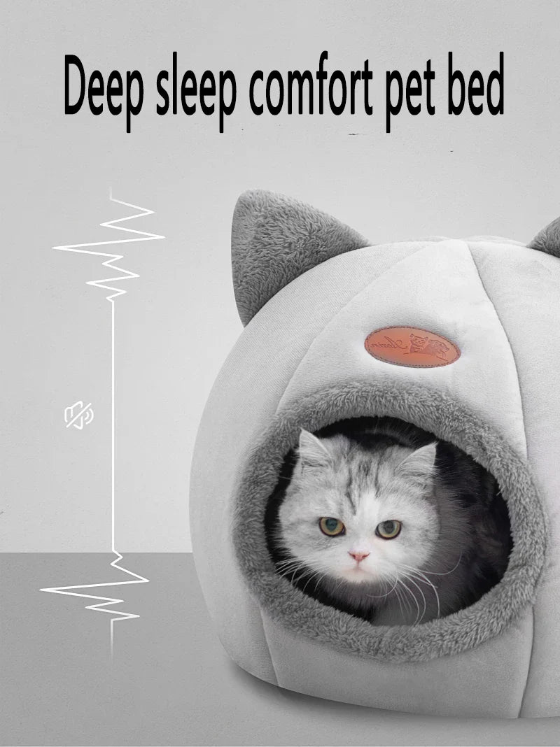 Cat Head Shape Cute And Comfortable Warm Cat House Safe Sleep Cave Non-Slip Semi-Closed Design Four Seasons Universal Cat Nest