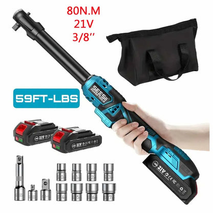 Seesii 3/8" Cordless Ratchet Wrench 80Nm 400RPM Brushless Electric Wrench 8 Sock