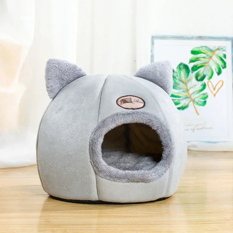 Cat Head Shape Cute And Comfortable Warm Cat House Safe Sleep Cave Non-Slip Semi-Closed Design Four Seasons Universal Cat Nest