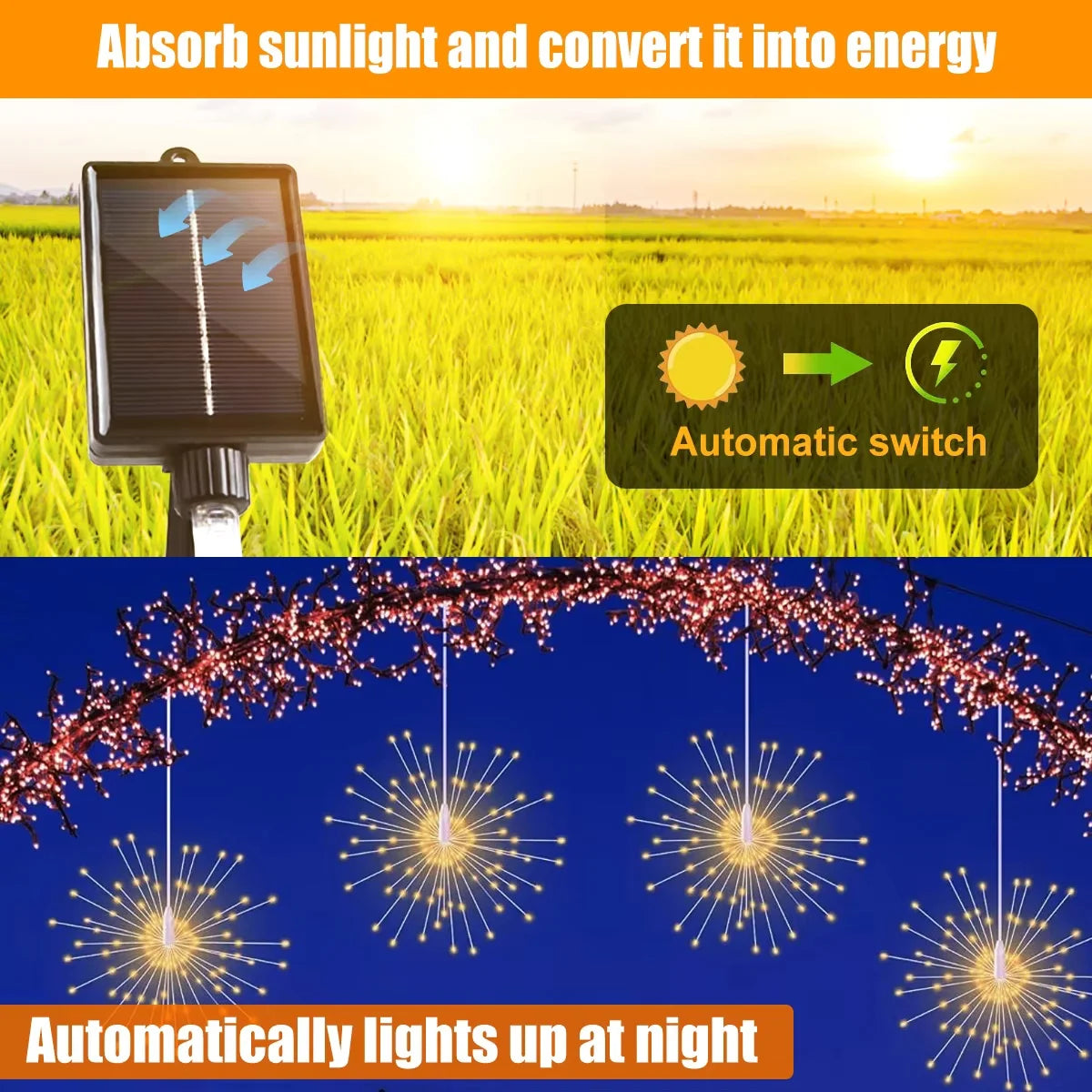 SparkBloom Solar Lights — Firework Glow, Zero Power Cost