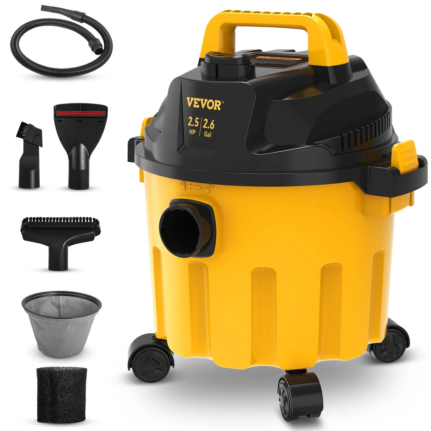 Wet Dry Vac 2.6 Gallon 2.5 Peak HP 3 in 1 Portable Shop Vacuum with Blowing Function,  Attachment Storage