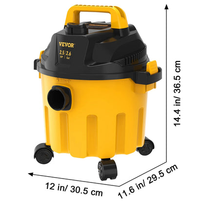 Wet Dry Vac 2.6 Gallon 2.5 Peak HP 3 in 1 Portable Shop Vacuum with Blowing Function,  Attachment Storage