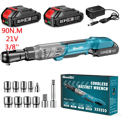 Seesii 3/8" Cordless Ratchet Wrench 80Nm 400RPM Brushless Electric Wrench 8 Sock