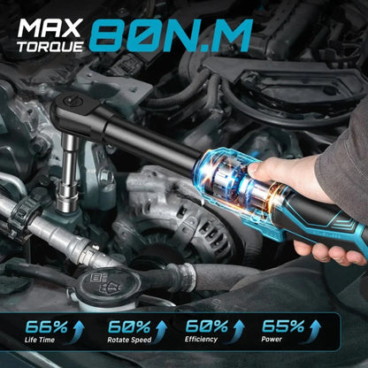Seesii 3/8" Cordless Ratchet Wrench 80Nm 400RPM Brushless Electric Wrench 8 Sock